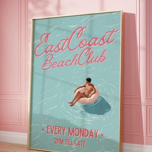 East Coast Beach Club Print, Coastal Cowgirl Typography Wall Art for Cute Apartment or Beach House Decor, Trendy East Coast Art Poster Style