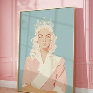 Pastel Queen Wall Art Print, Preppy Regal Portrait in Pink Aesthetic for Girly Apartment Decor, Trendy Digital Print Coquette Gallery Walls