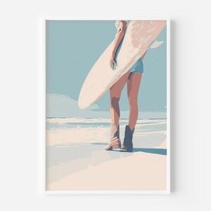 Pastel Coastal Cowgirl Surf Girl Print, Preppy Beachy Wall Art do modnego wystroju mieszkania lub domu na plaży, Girly Surf Poster Digital Download