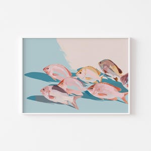 Pastel Fish Print, Colorful Coastal Wall Art for Beach House Decor, Ocean Food-Inspired Digital Artwork for Nautical Trendy Interior Style