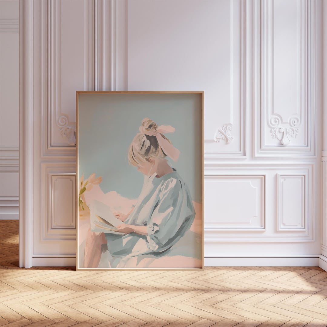 Girl Reading a Book Print, Pastel Colorful Portrait Painting for Book ...