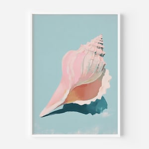 Decorazione murale con conchiglie color pastello, decorazione per casa sulla spiaggia con dipinto di conchiglie rosa, stampa digitale ispirata all&#39;oceano, decorazione murale alla moda