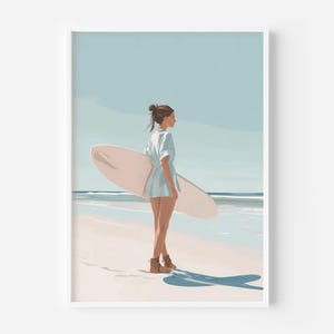 Coastal Cowgirl Surfer Girl Print – Cute Surf Wall Art do dekoracji domu na plaży, Preppy Bar Cart Wall Art, Modny plakat do wydrukowania Coastal
