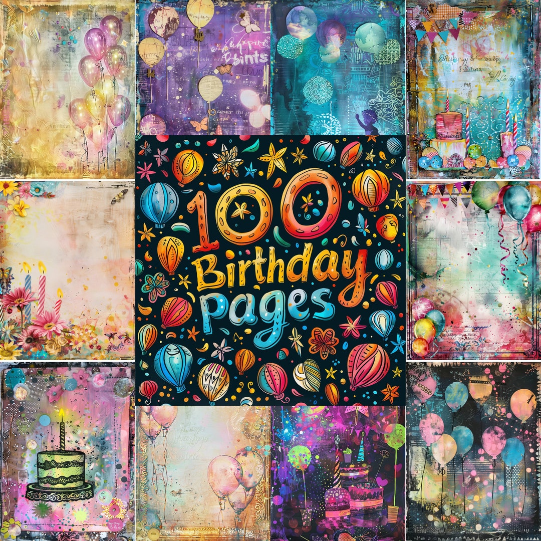 100 Birthday Junk Journal Pages, Printable Birthday Colorful Junk ...