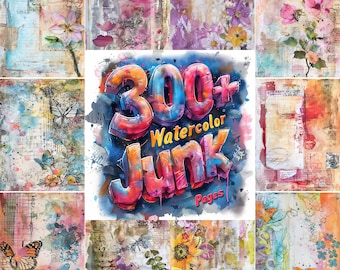 300+ Watercolor Junk Journal Pages, Printable Watercolor Junk Journal Kit, Journal Supplies, Ephemera, Collage Sheet, PNG Download