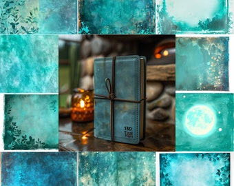 130 Teal Junk Journal Pages, Printable Teal Blue Journal Kit, Journal Supplies, Instant Blue Ephemera Papers, Collage Sheet, PNG Download