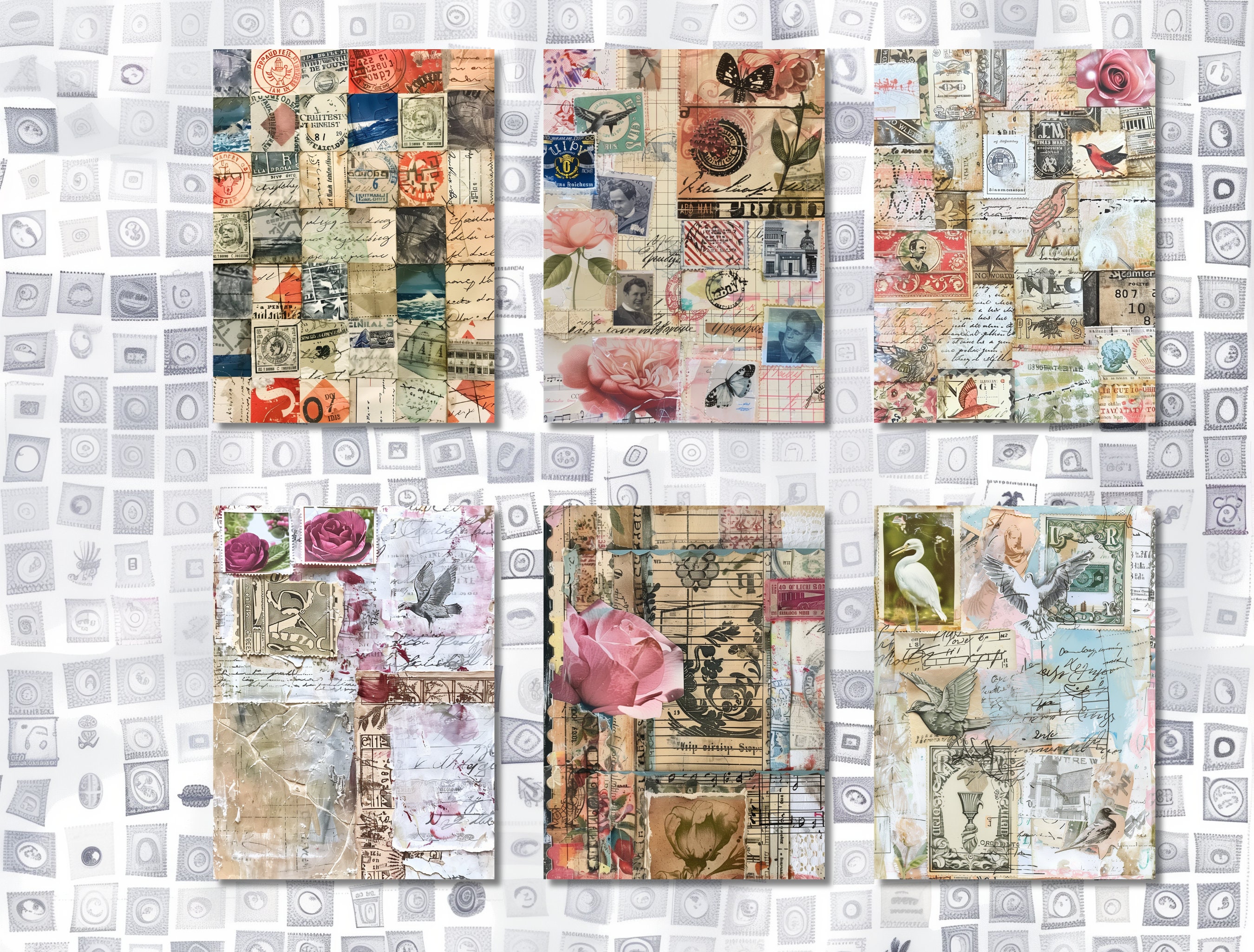 130 Postage Stamps Junk Journal Pages, Printable Postal Stamp Junk ...