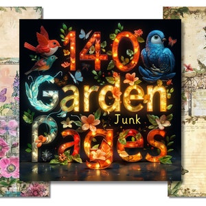 140 Garden Junk Journal Pages, Printable Garden Junk Journal Kit, Journal Supplies Floral, Ephemera Flowers, Collage Sheet, PNG Download