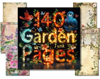 140 Garden Junk Journal Pages, Printable Garden Junk Journal Kit, Journal Supplies Floral, Ephemera Flowers, Collage Sheet, PNG Download