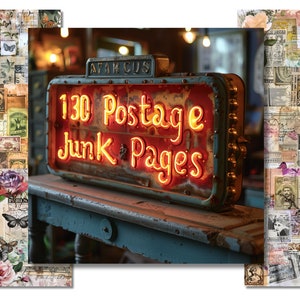 130 páginas de diario basura de sellos postales, kit imprimible de diario basura de sellos postales, suministros para diarios, efímeras, hoja de collage, descarga PNG