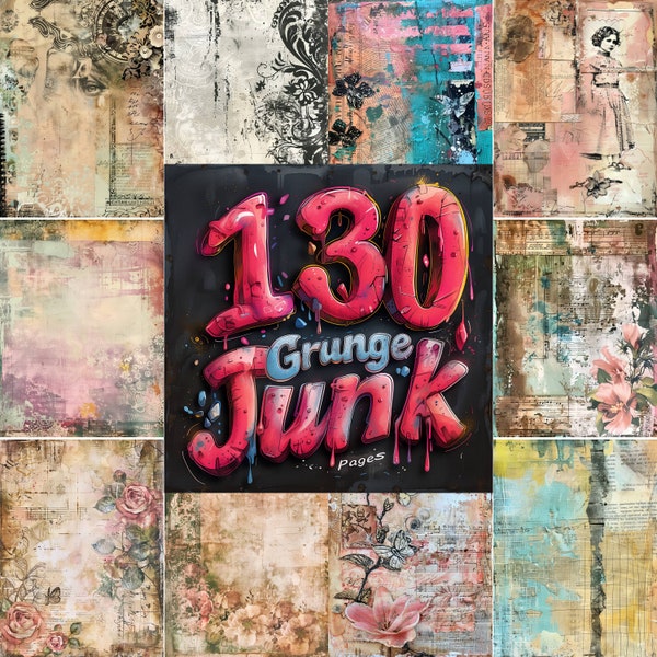 130 Grunge Junk Journal Pages, Printable Grunge Junk Journal Kit, Journal Supplies Print Ready, Ephemera, Collage Sheet, PNG Download