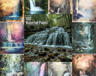 100 stron dziennika Waterfall Junk, zestaw do drukowania dziennika Waterfall Junk, artykuły do dziennika Falls Force, efemerydy, arkusz kolażu, pobieranie PNG