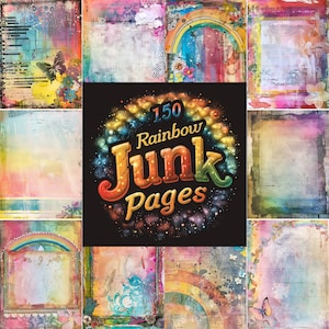 150 Rainbow Junk Journal Pages, Printable Rainbow Colorful Junk Journal Kit, Journal Supplies, Ephemera, Collage Sheet, PNG Download