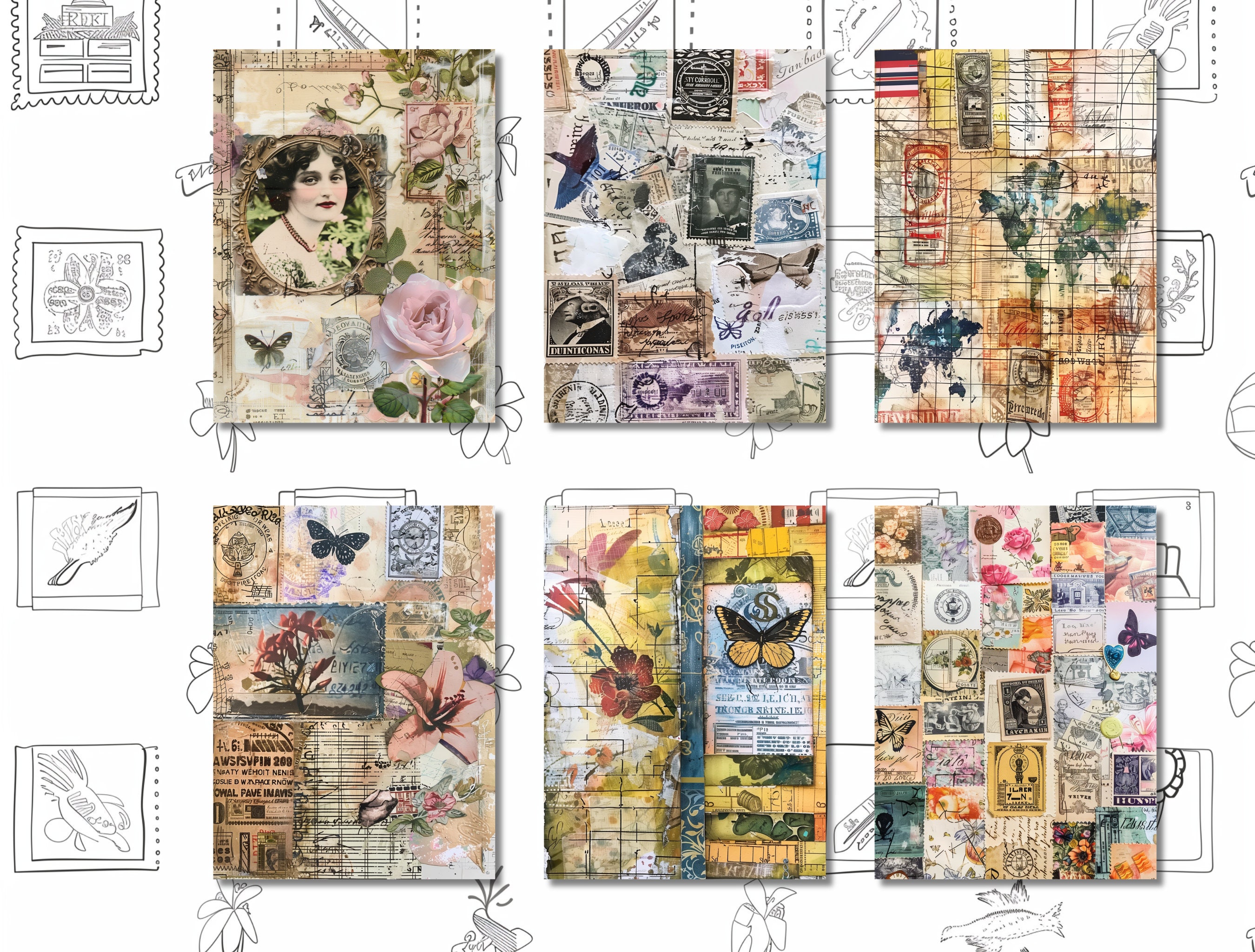 130 Postage Stamps Junk Journal Pages, Printable Postal Stamp Junk ...