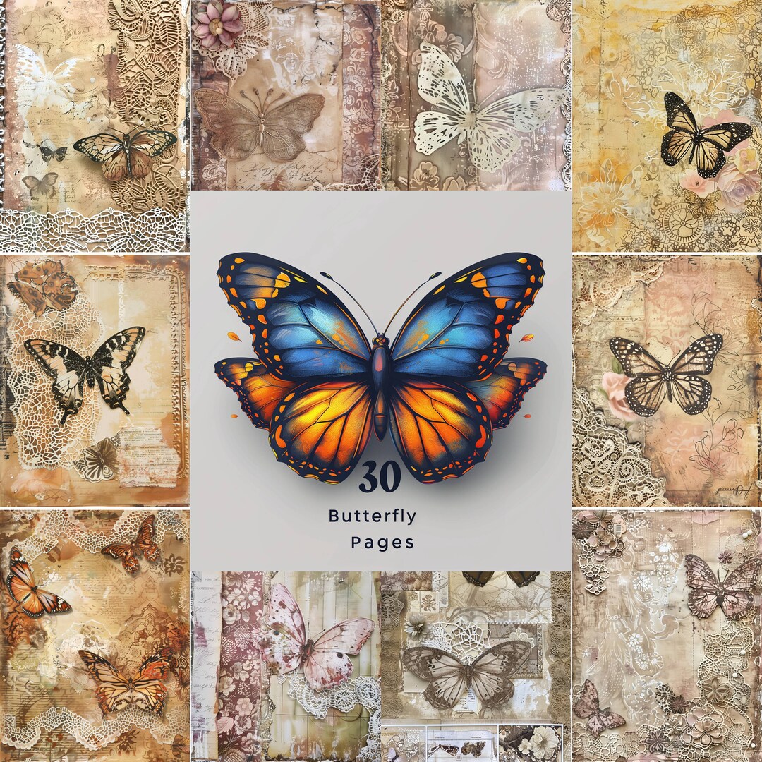 30 Butterfly Junk Journal Pages, Printable Antique Lace Junk Journal ...