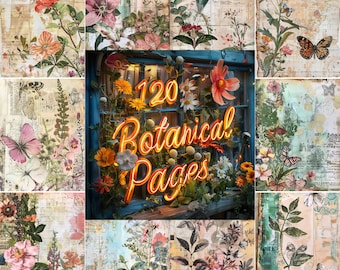 120 Botanical Junk Journal Pages, Printable Botanical Junk Journal Kit, Journal Supplies Print Ready, Ephemera, Collage Sheet, PNG Download