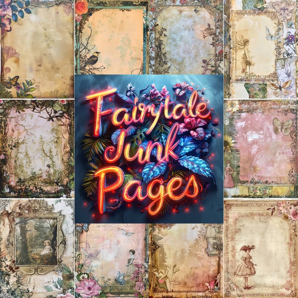 70 Fairytale Junk Journal Pages, Printable Fairy tale Junk Journal Kit, Myth Journal Supplies, Fable Ephemera, Collage Sheet, PNG Download