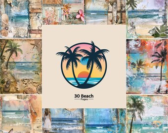 30 Beach Junk Journal-pagina's, afdrukbaar Beach Junk Journal, Journal Supplies, Ephemera Journal Supplies, collageblad, digitale png-download