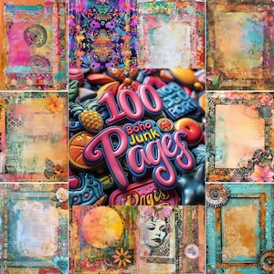 100 Bold Boho Junk Journal Pages, Printable Boho Junk Journal Kit, Journal Supplies, Instant Download Ephemera, Collage Sheet, PNG Download