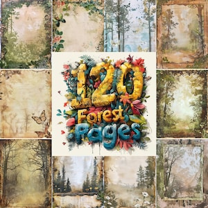 120 Forest Junk Journal Seiten, druckbares Old Forest Junk Journal Kit, Journal Zubehör, Instant Ephemera, Collage Sheet Print, PNG Download