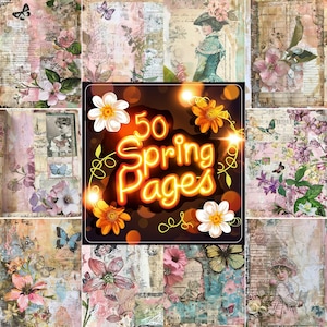 50 Spring Junk Journal Pages, Printable Spring Junk Journal Kit, Journal Supplies Ready For Print, Ephemera, Collage Sheet, PNG Download