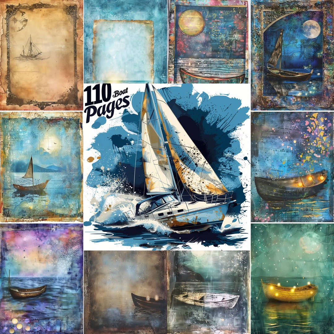 110 Boat Junk Journal Pages, Printable Rowboat Junk Journal Kit ...