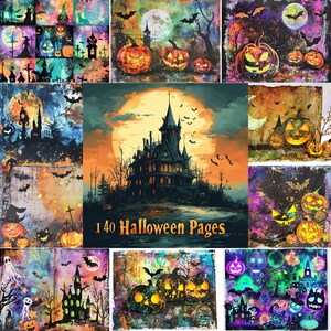 140 Halloween Junk Journal Pages, Printable Halloween Scary Journal Kit, Journal Supplies, Horror Paper, Pumpkin Collage Sheet, PNG Download