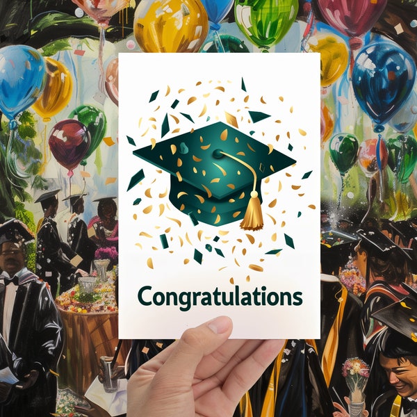 Congratulations Graduate, Emerald Green And Gold, Graduation Card, Printable Graduation Card, Congrats Graduate Card, 5x7 PDF & JPG Download