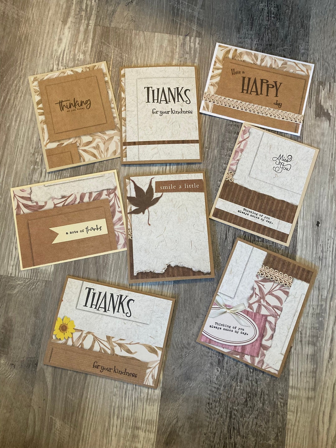 Set of 8 blank handmade cards thinking of you missing you thank you