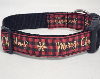 Merry Christmas Buffalo Plaid Dog Collar
