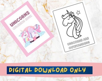 10 Unicorn Coloring Pages For Kids, Unicorn Colouring Page, Coloring Book, Toddlers, Kids Activity, Homeschool,Printable Colouring Sheets