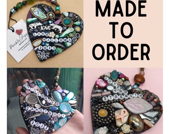 Personalised mosaic gifts, Mosaic heart art, One of a kind mosaics, made to order one-of-a-kind unique mosaic art, handing art hearts