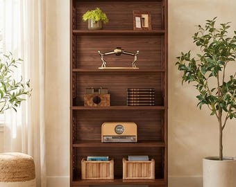 Vintage Modern 6 Tier Bookshelf, Tall Wooden Bookcase, Living Room Home Storage Cabinet