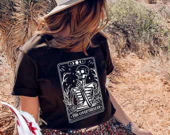 The Overthinker Tarot T-Shirt, Overthinker T Shirt, Tarot Card Lover Shirt, Thinking Skull Tarot Card Shirt, Funny Skeleton Tarot Card Shirt