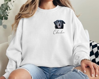 Custom Pet Portrait Sweatshirt, Custom Dog Sweatshirt, Pet Lover Sweatshirt, Mother Day Gift, Dog Name Sweatshirt, Personalized Pet Photo