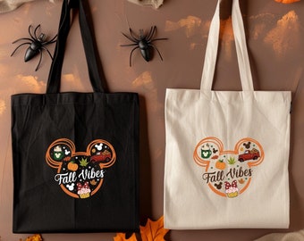 Fall Vibes Tote Bag, Autumn Themed Mickey Icons  Bag, Fall Tote Bag, Halloween Disney Tote Bag,Trick or Treat Tote Bag,Thanksgiving Tote Bag