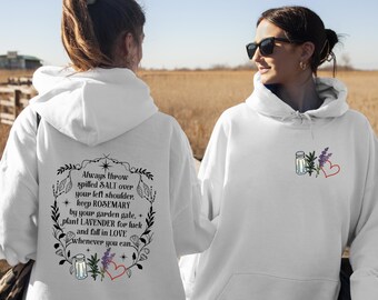Sudadera con capucha de sal, romero y lavanda, sudadera con capucha de magia práctica, sudadera con capucha de amor de sal, romero y lavanda, camiseta de bruja, sudadera con capucha de hechizo mágico
