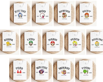 Super Mario Character T-Shirt, Super Mario T Shirt, Super Mario Matching Shirt, Peach/ Bowser/ Yoshi/ Toad/  Luigi/ Daisy TShirt