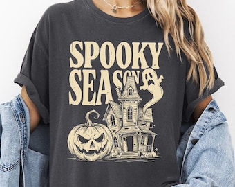 Comfort Colors® Retro Halloween Shirt, Spooky Season Tee, Ghost Pumpkin Shirt, Haunted House T Shirt