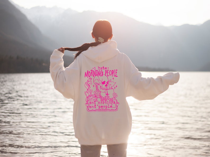 I Hate Morning People Hoodie, Funny Skeleton Hoodie, Funny Sarcastic Hoodie, Coffee Lover Hoodie, Skull Hoodie, Adult Humor Hoodie image 4