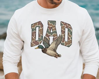 Camo Dad Sweatshirt, Father's Day Camo Sweater, Camo Flying Mallard Duck Sweat, Duck Hunting Tees, Mallard Camo Tee, Hunting Season Dad Gift