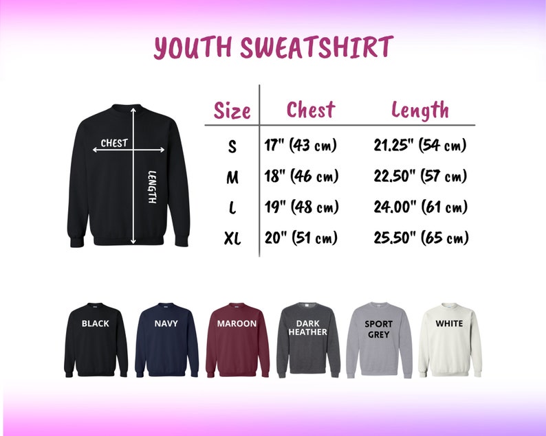 youth sweatshirt sizes chart