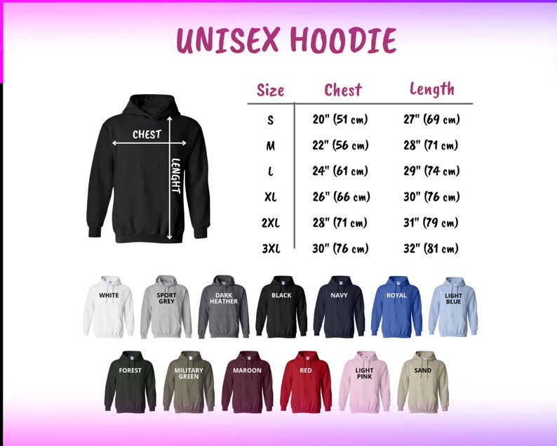 a picture of a hoodie sizes chart