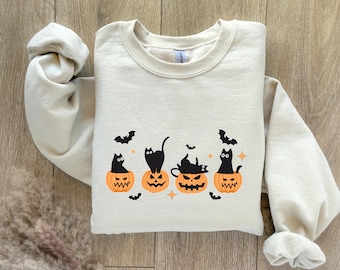 Black Cat and Pumpkin Sweatshirt, Halloween Cat Sweatshirt, Cat and Pumpkin Sweatshirt, Black Cat Sweatshirt, Funny Halloween Sweatshirt