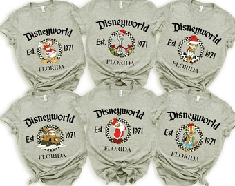 Retro Disneyworld Est 1971 Florida T-Shirt, Cute Mickey And Friends Shirt, Disney All Characters Top, WDW Disneyland Birthday Matching Tees