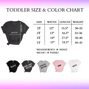 toddler size and color chart for a t - shirt