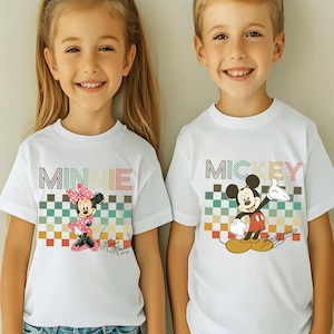 Retro Mickey and Minnie Mouse Couple T-Shirt, Vintage Style Cute Character Tee, 90s Nostalgic Graphic Shirt for Cartoon Lovers