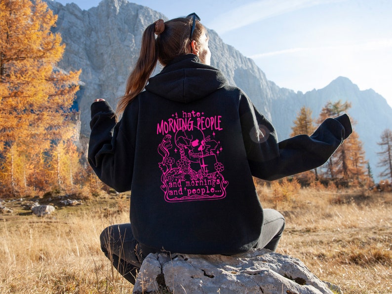 I Hate Morning People Hoodie, Funny Skeleton Hoodie, Funny Sarcastic Hoodie, Coffee Lover Hoodie, Skull Hoodie, Adult Humor Hoodie image 3