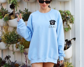 Custom Pet Portrait Sweatshirt, Custom Dog Sweatshirt, Pet Lover Sweatshirt, Gift for Mom, Dog Name Sweatshirt, Personalized Pet Photo