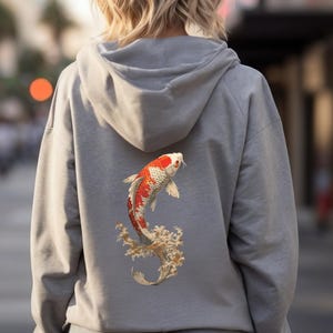 Cozy Vintage Japanese Koi Fish Hoodie, Animal Nautical Asian Art Nouveau Japan Hoodie, Pond Top Urban Unisex Spring tees, Tokyo Style Tee
